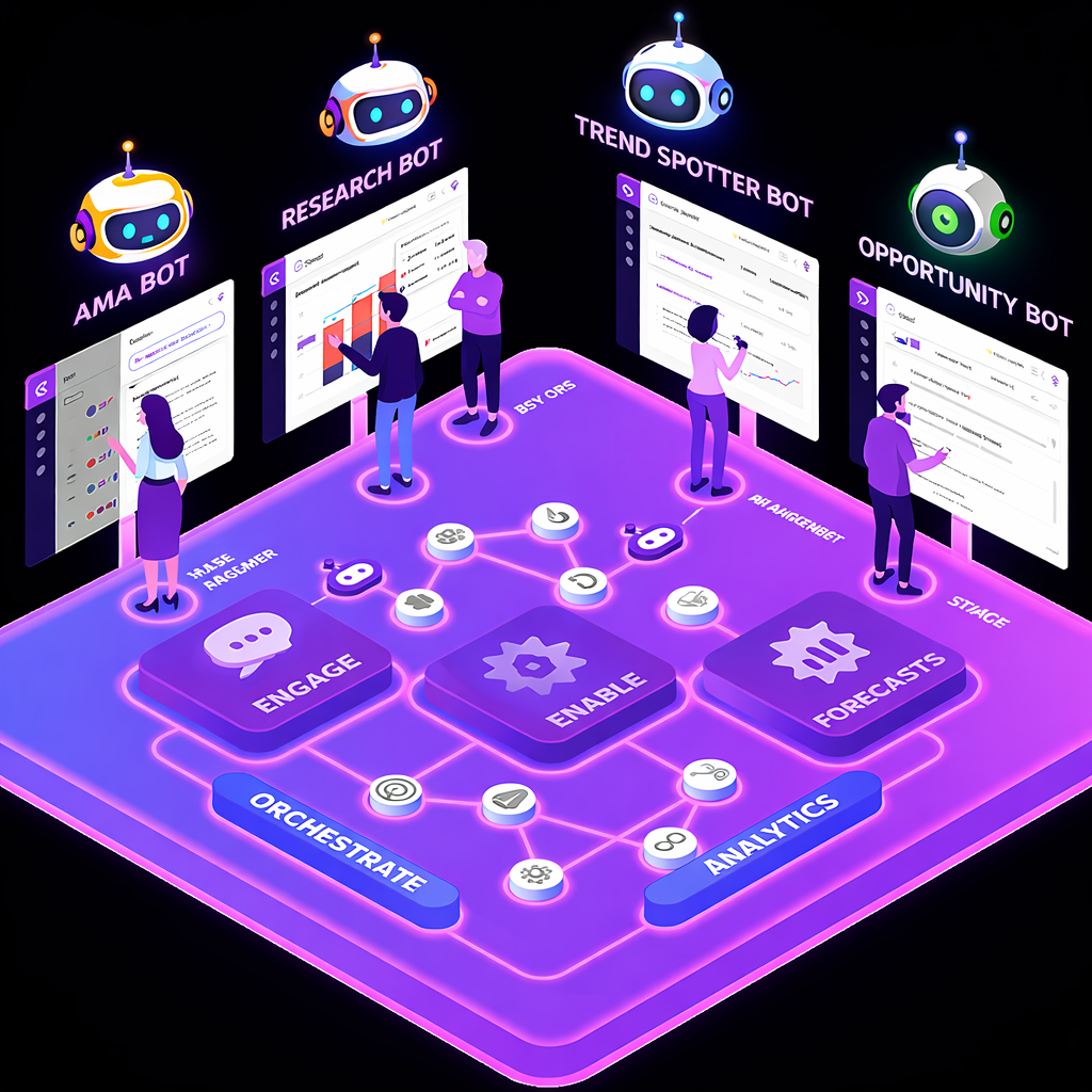 Illustration of orchestration workflows and team coordination